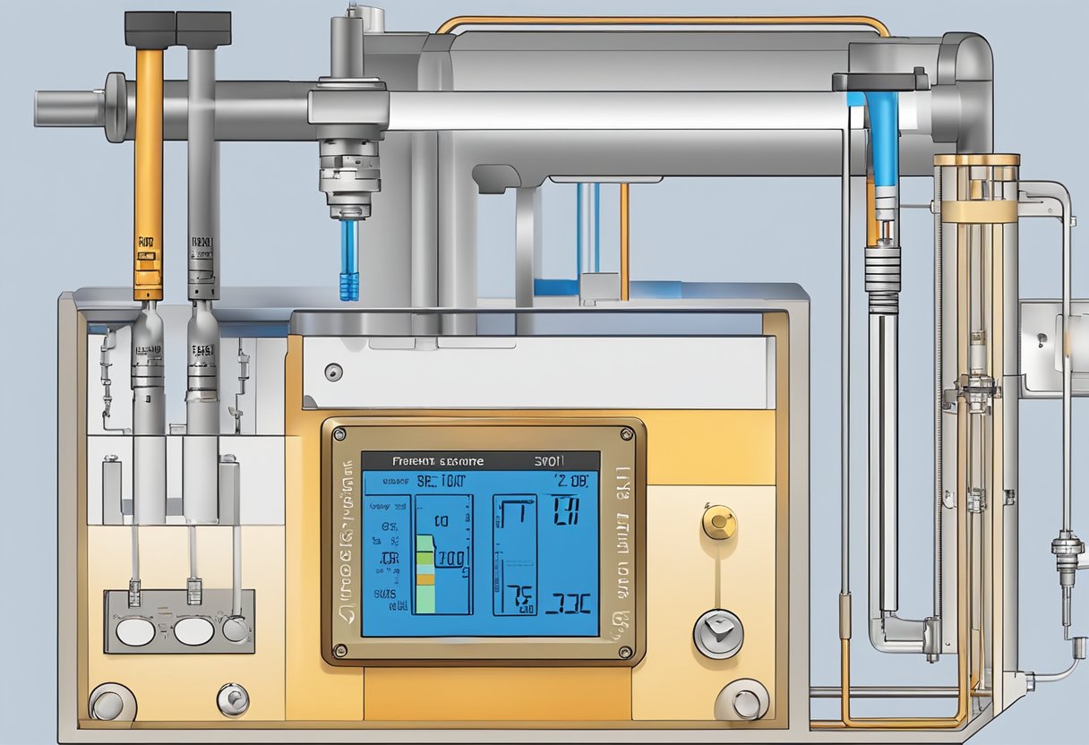 A heat flow meter measures thermal conductivity. It consists of a heat source, a sample holder, and temperature sensors. The heat source warms one side of the sample, while the sensors measure temperature changes, allowing for the calculation of thermal conductivity